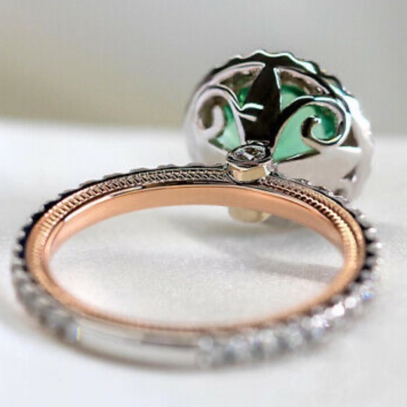 NEW Splendid Two Tone 925 St/Silver Ring Emerald - Picture 3 of 5